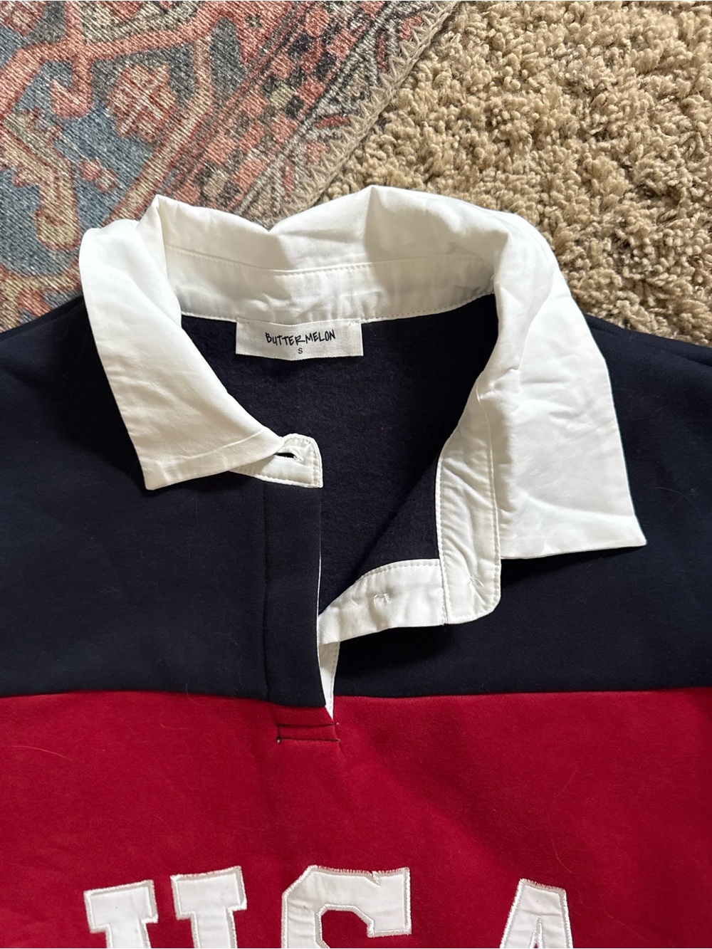 USA Rugby Stripe Collared Sweatshirt - Red & Navy - Picture 2 of 2